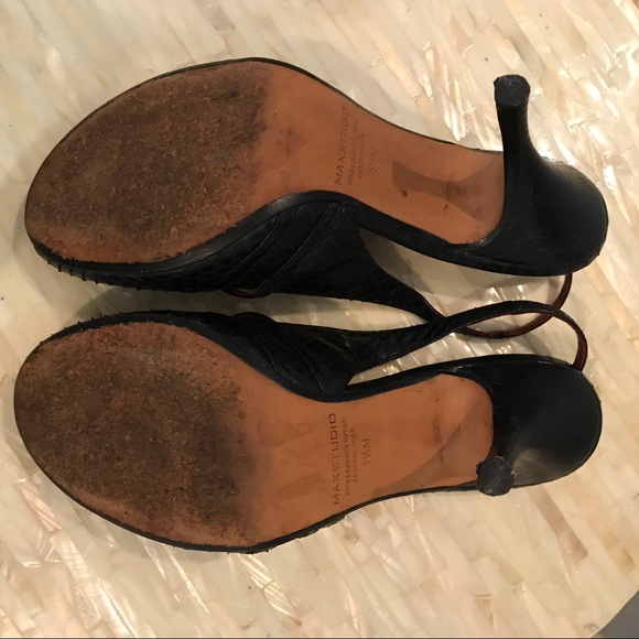 Max Studio Black Alligator Slingback Heels - Picture 6 of 8